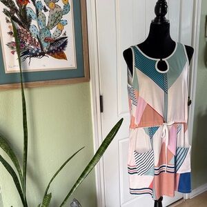 Sleeveless Geometric Print Mini Dress in Pastel Multi